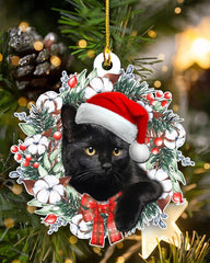 1pc Schwarze Katze Kranz Acryl Weihnachten Ornament Weihnachten Baum Hängende Dekoration