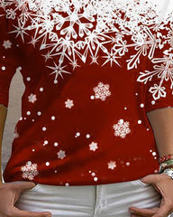 Christmas Snowflake Print Asymmetrical Neck Top