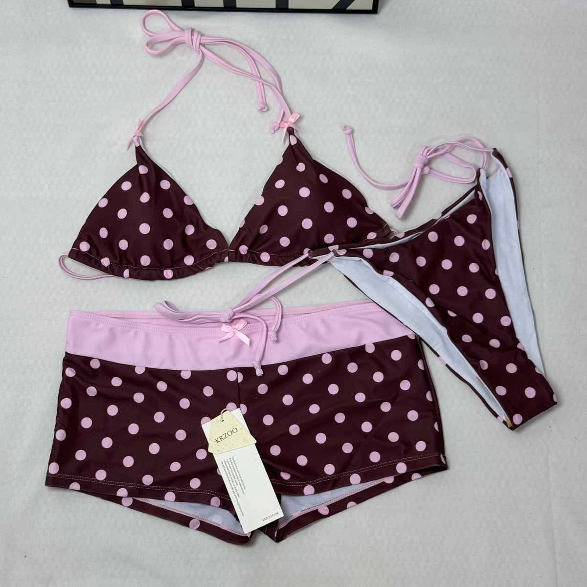 Dot-Pattern Two-Piece Strapless Swimsuit