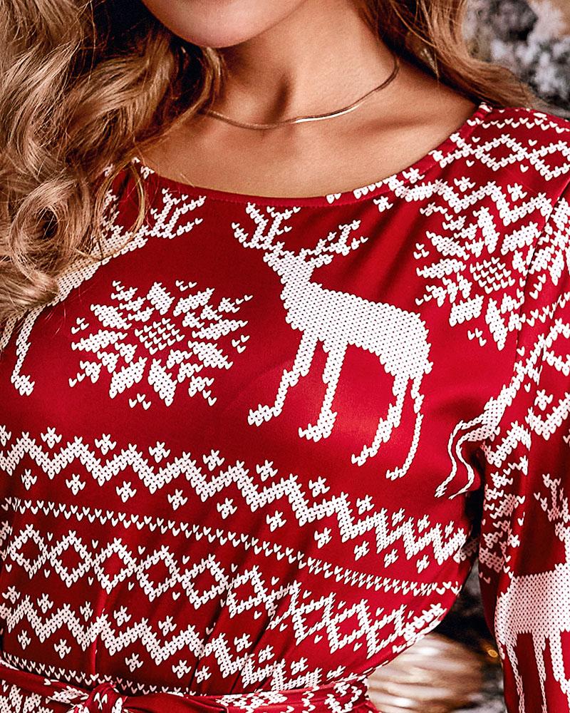 Christmas Print Cold Shoulder Dress