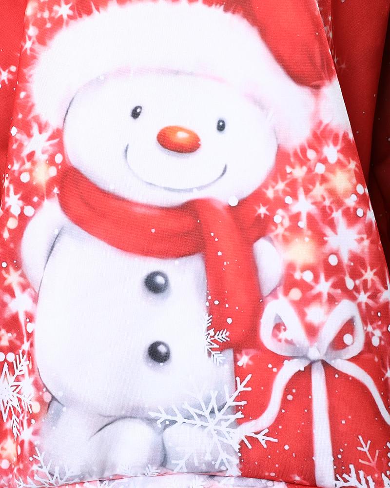 Christmas Snowman Print Long Sleeve Casual Top