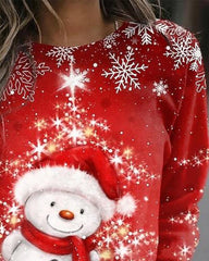 Christmas Snowman Print Long Sleeve Casual Top