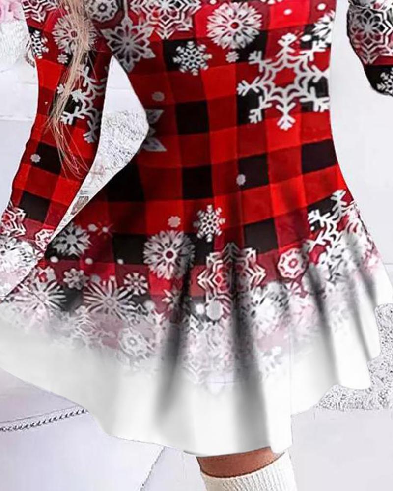 Christmas Snowflake Plaid Print Casual Dress