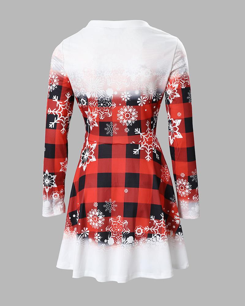 Christmas Snowflake Plaid Print Casual Dress