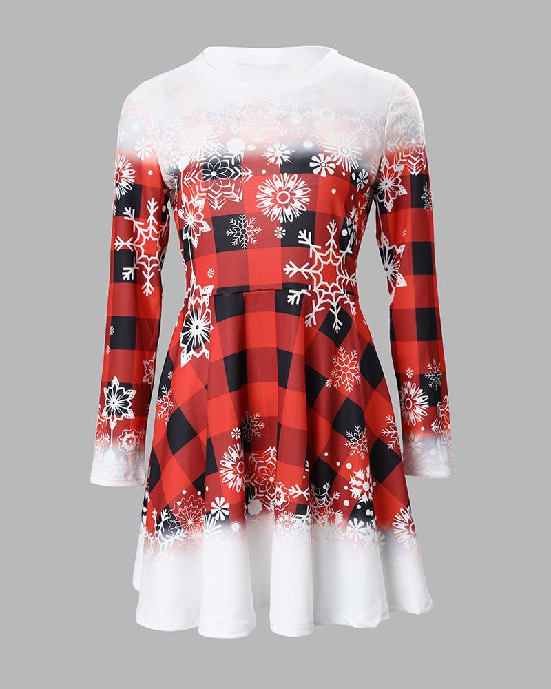 Christmas Snowflake Plaid Print Casual Dress