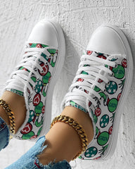 Christmas Thief Graphic Print Raw Hem Canvas Sneakers