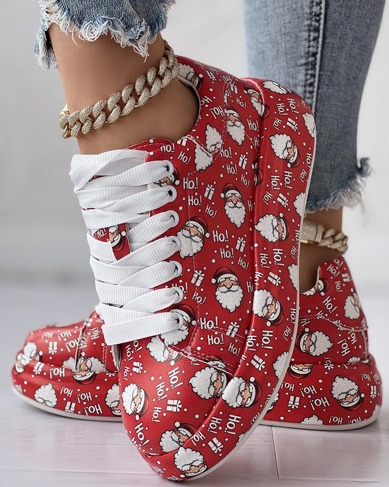 Christmas Santa Letter Print Lace up Sneakers