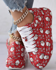 Christmas Santa Letter Print Lace up Sneakers