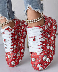 Christmas Santa Letter Print Lace up Sneakers