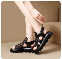 Rhinestone Hollow-Out Velcro Solid Color Platform Sandals