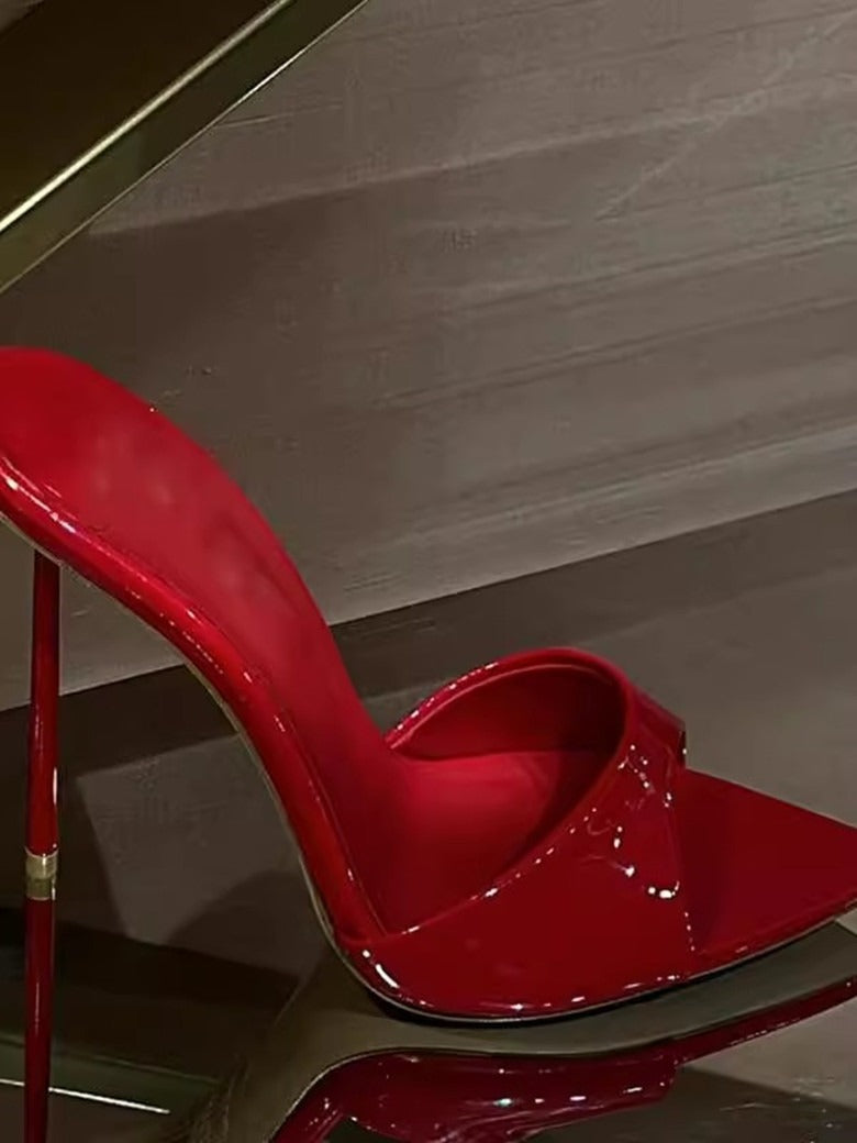 Patent Leather Open-Back High Heels