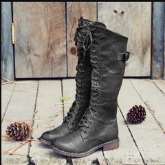 Buckle-Laced Biker Boots