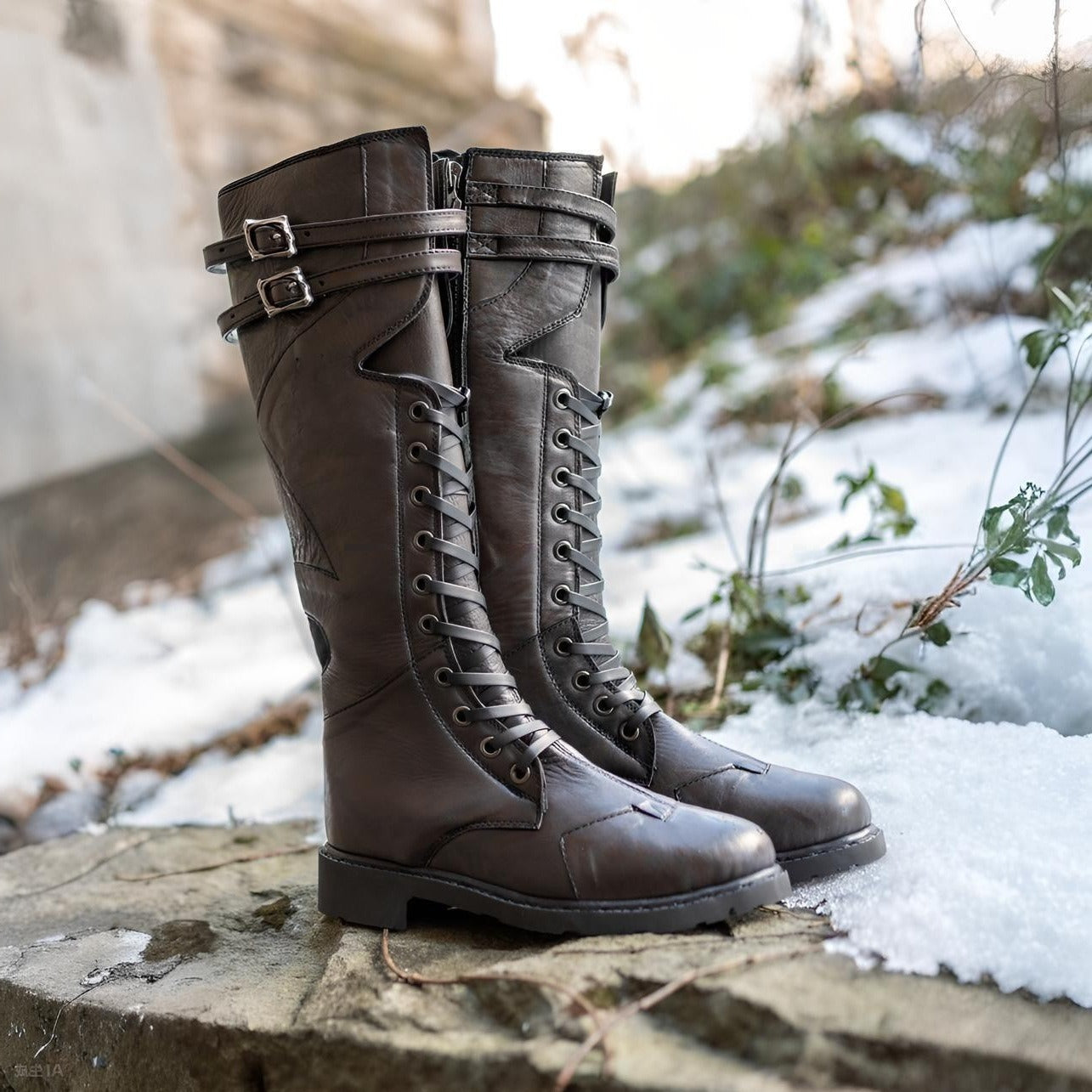 Flat-Heeled Lace-Up Boots
