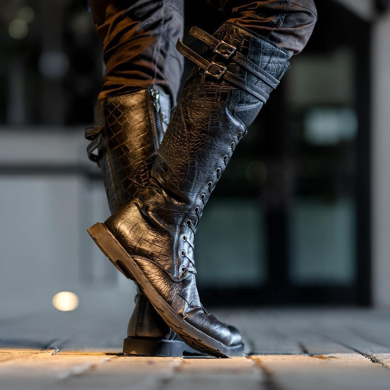 Flat-Heeled Lace-Up Boots