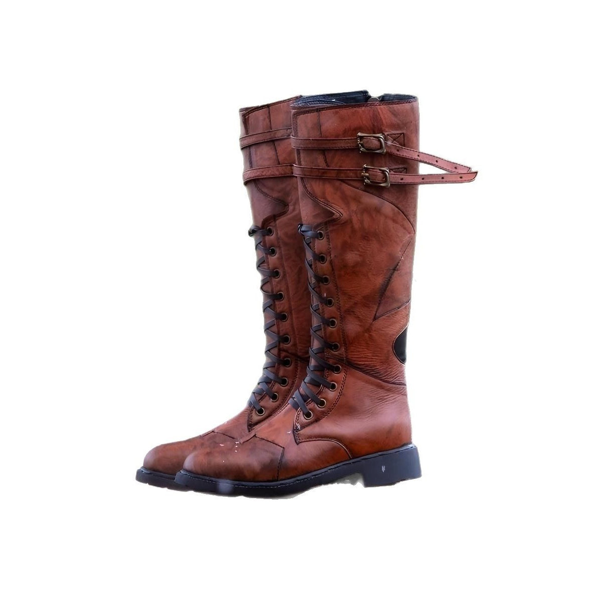 Flat-Heeled Lace-Up Boots