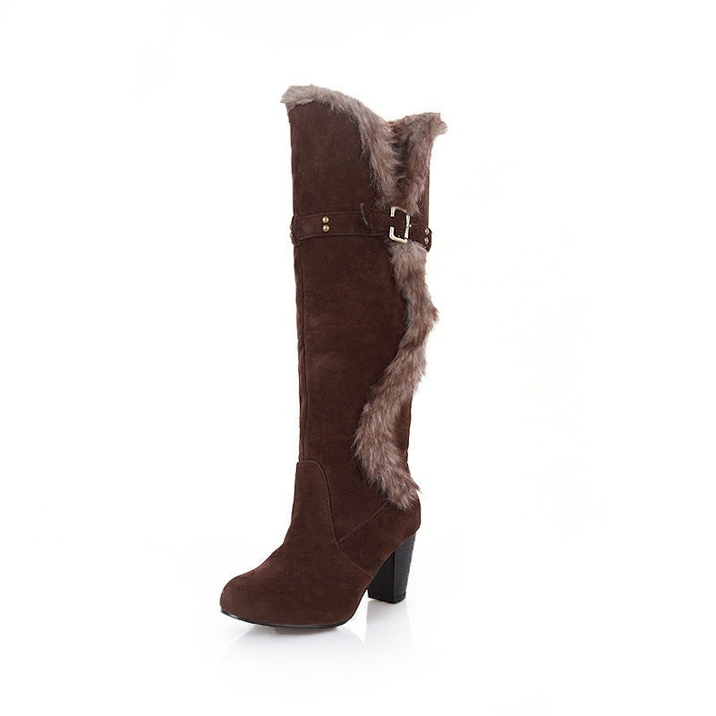Fur Collar Metal Buckle Cotton Boots
