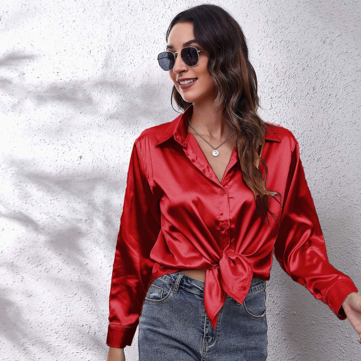 Impulse Satin Button Down Blouse