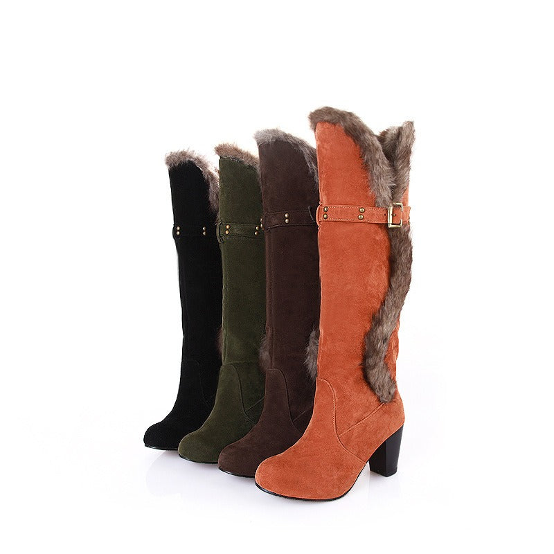 Fur Collar Metal Buckle Cotton Boots