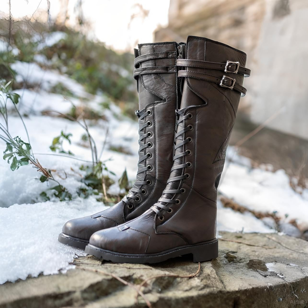 Flat-Heeled Lace-Up Boots