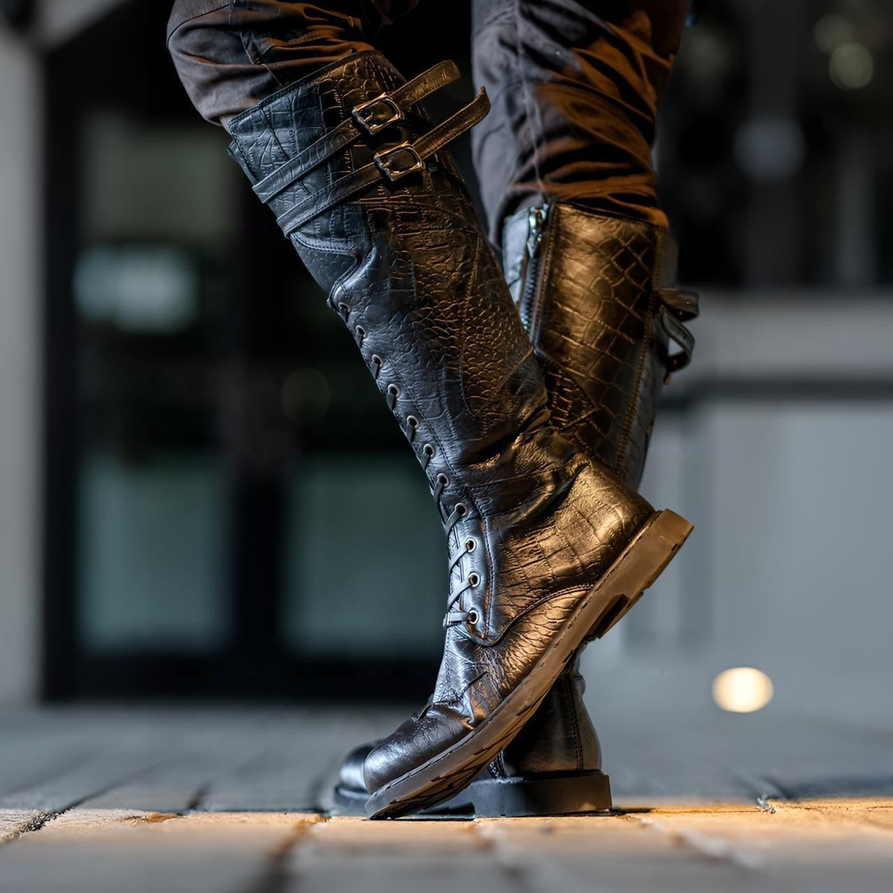 Flat-Heeled Lace-Up Boots