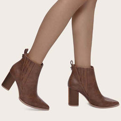 Chunky High Heel Ankle Boots Slip on Dress Booties