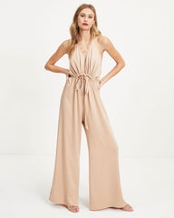 Chelsea Satin Neckholder Cutout Jumpsuit - Hellbraun 