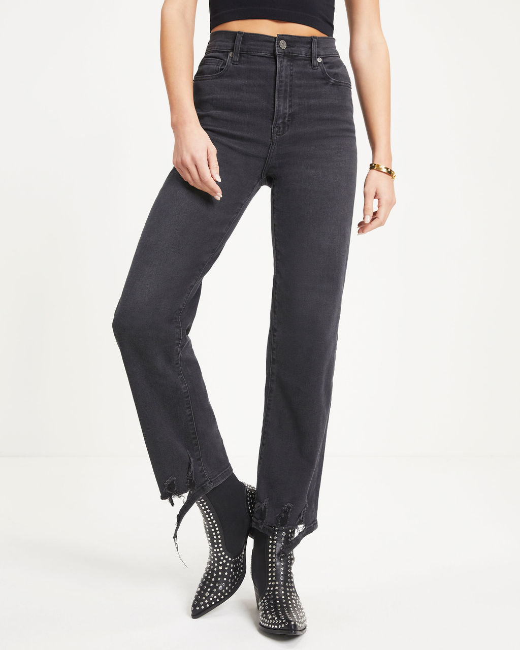 Lively High Rise Stretch Distressed Wide Leg Jeans - Charcoal