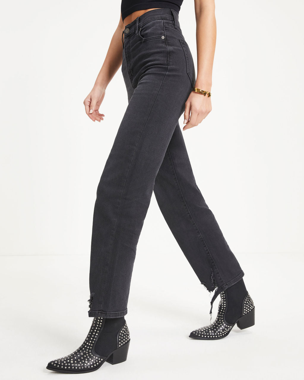 Lively High Rise Stretch Distressed Wide Leg Jeans - Charcoal