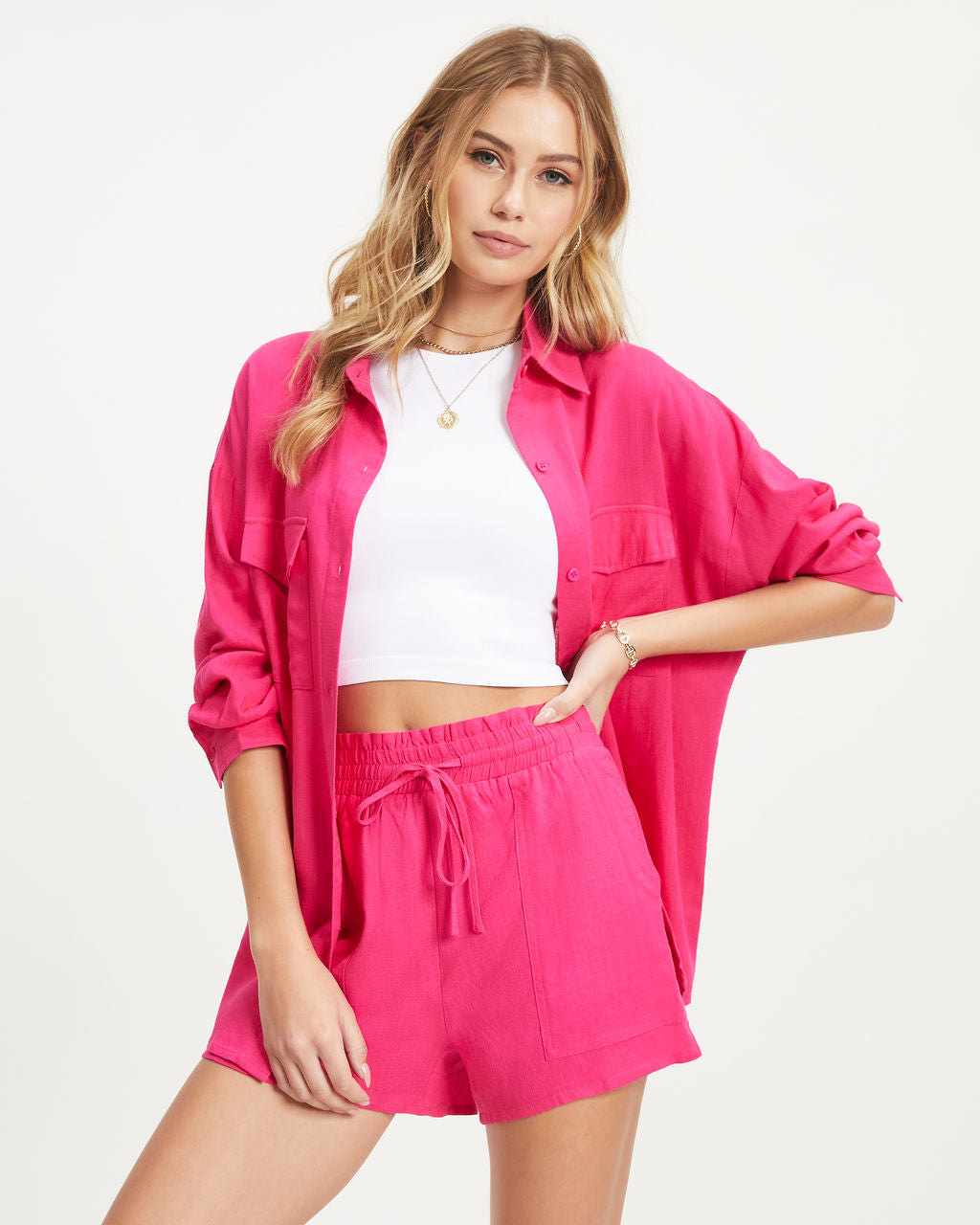 Moxy Button-Down-Oberteil - Fuchsie 