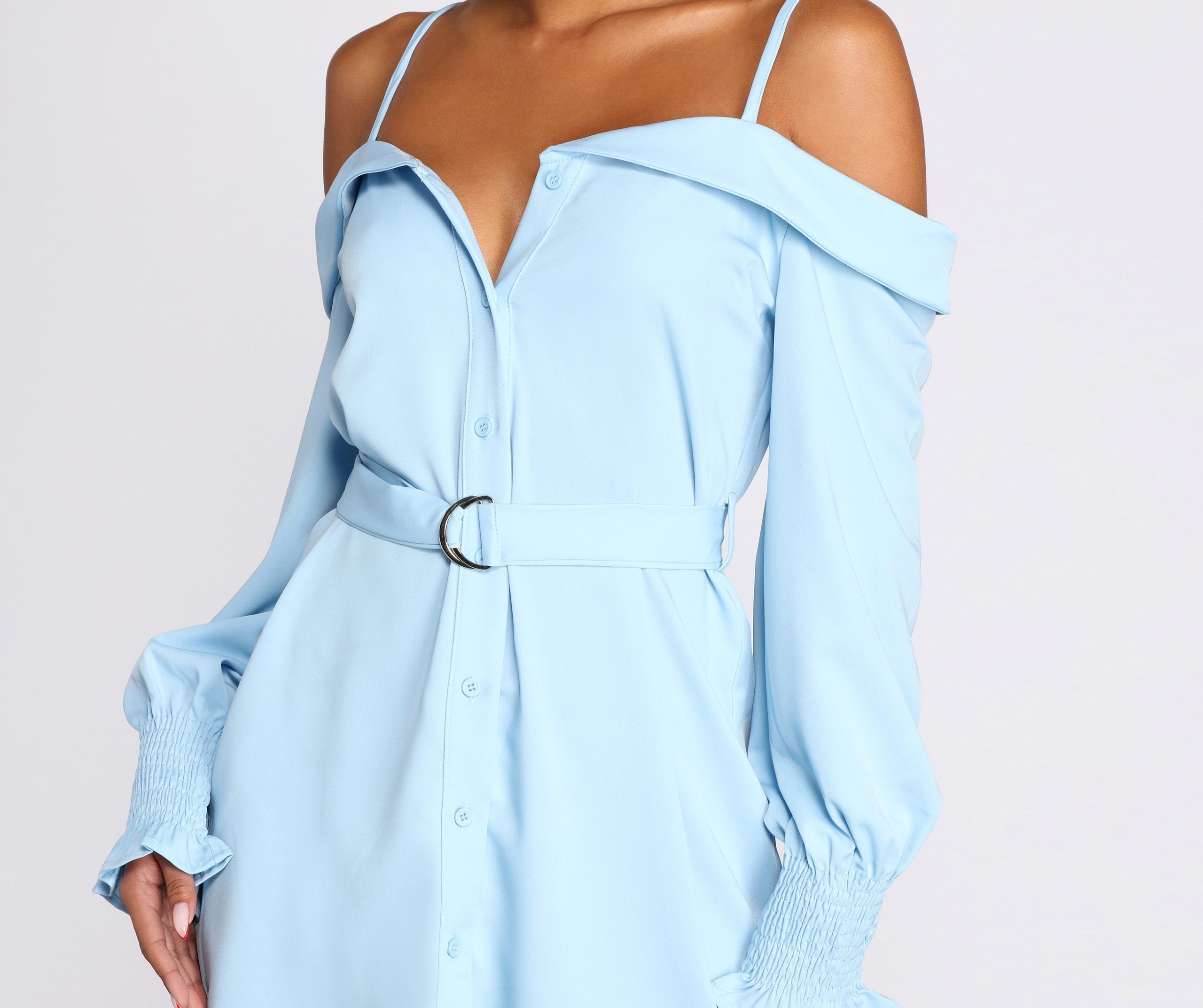 Light And Fresh Cold Shoulder Button Up Tunic