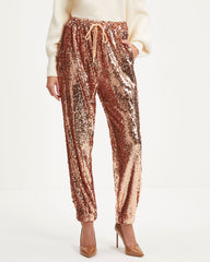 Blaze Pocketed Sequin Joggers - Bronze