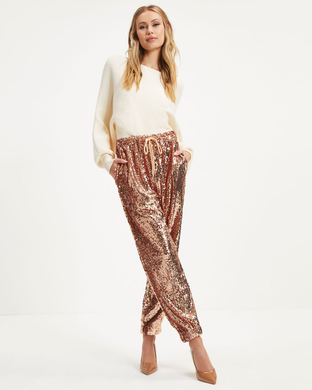 Blaze Pocketed Sequin Joggers - Bronze