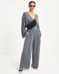 Molly Pocketed Wide Leg Pants - Charcoal