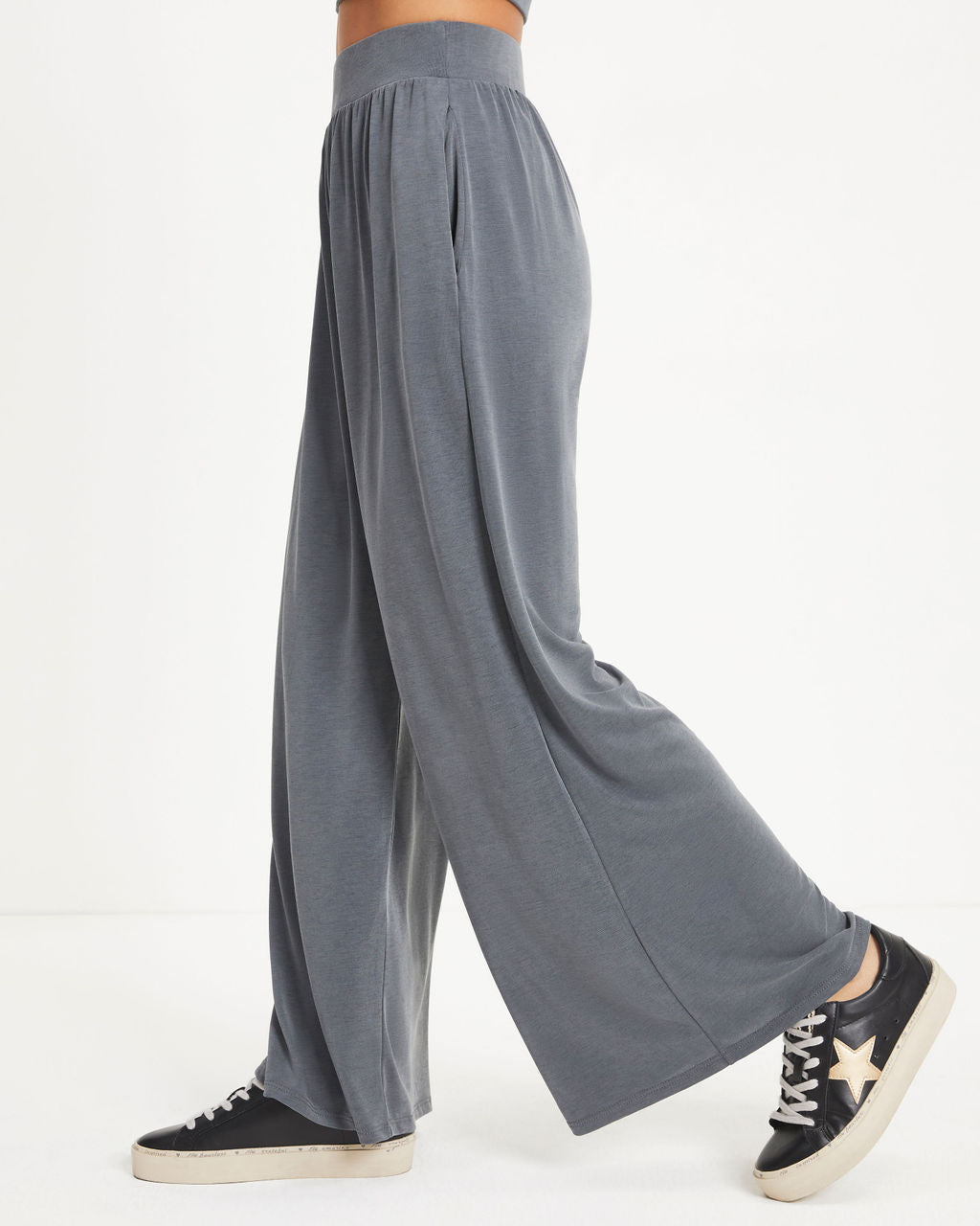 Molly Pocketed Wide Leg Pants - Charcoal