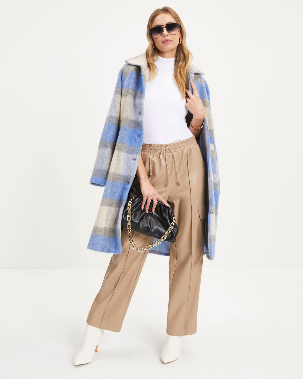 Explore The World Faux Leather Cargo Pants - Beige