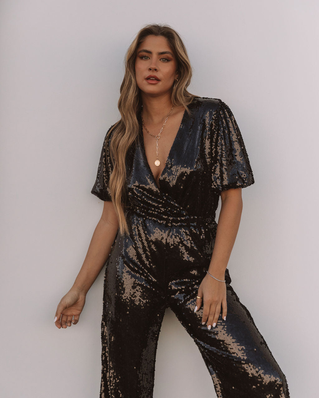 Eissa Sequin Drape Jumpsuit - Black