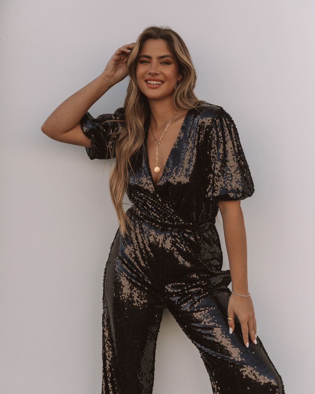 Eissa Sequin Drape Jumpsuit - Black