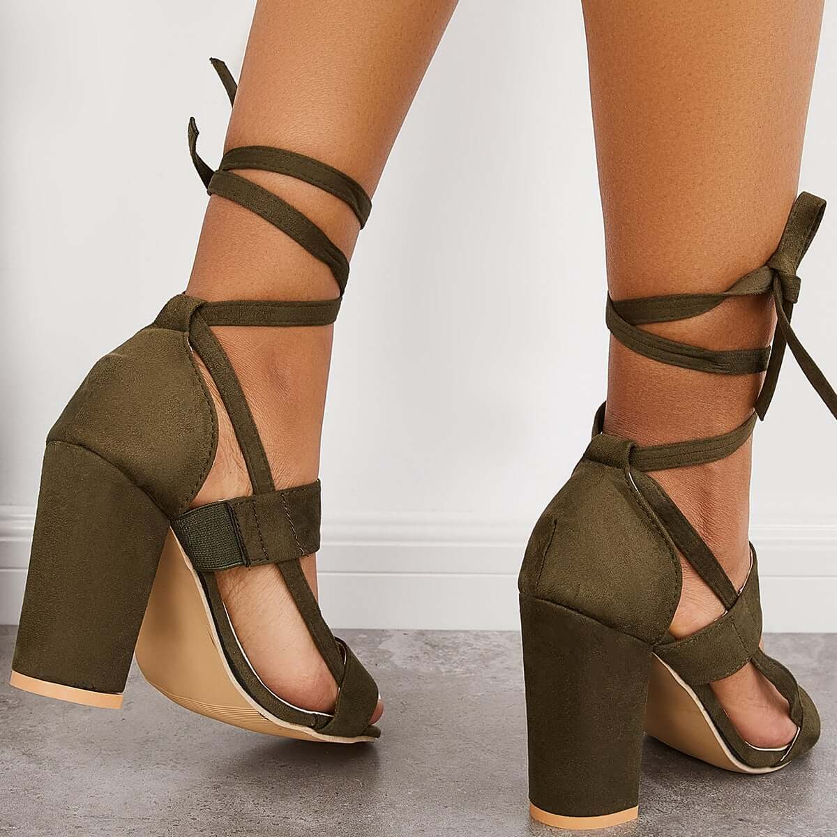 Lace Up Chunky Block High Heel Sandals Ankle Strap Dress Heels