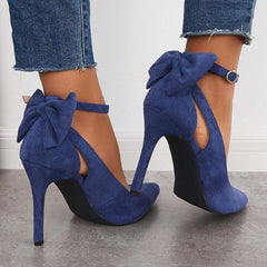 Bowknot Pointed Toe Stiletto Heels Ankle Strap Dress Pumps