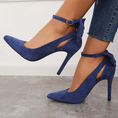 Bowknot Pointed Toe Stiletto Heels Ankle Strap Dress Pumps