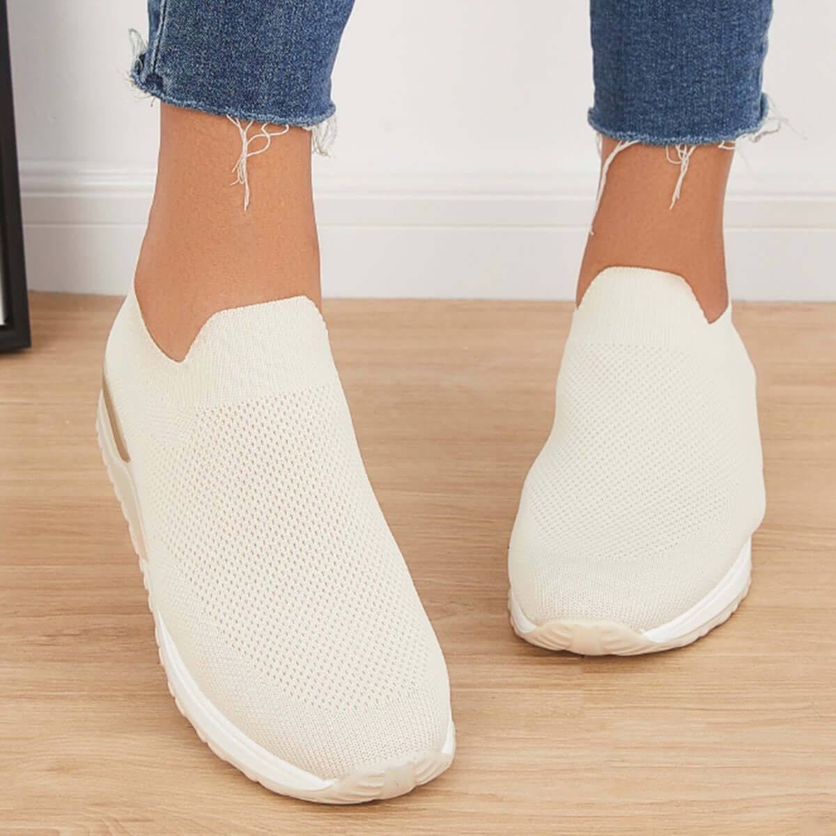 Atmungsaktive Slipper aus Mesh-Strick, flache Wanderschuhe