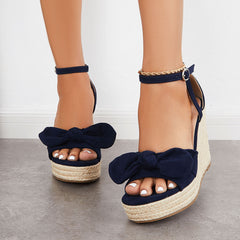 Bowknot Espadrille Platform Wedges Ankle Strap Sandals