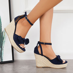 Bowknot Espadrille Platform Wedges Ankle Strap Sandals