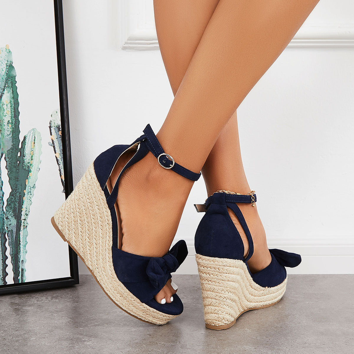 Bowknot Espadrille Platform Wedges Ankle Strap Sandals