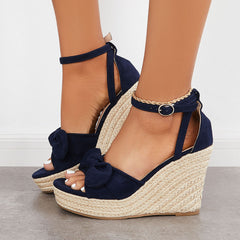 Bowknot Espadrille Platform Wedges Ankle Strap Sandals