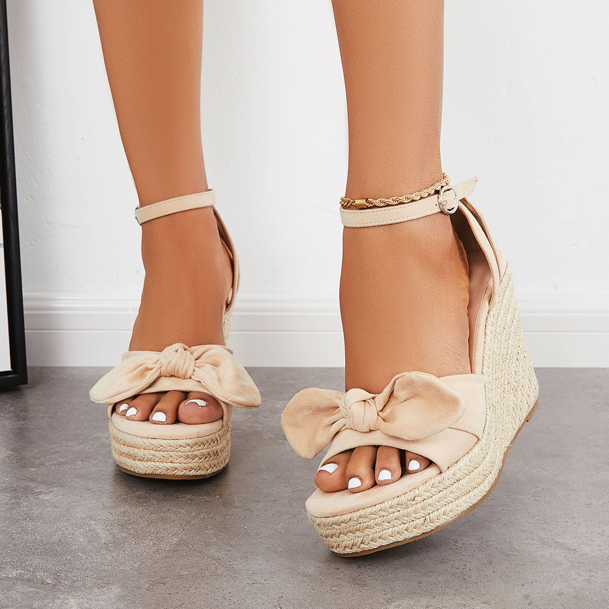 Bowknot Espadrille Platform Wedges Ankle Strap Sandals