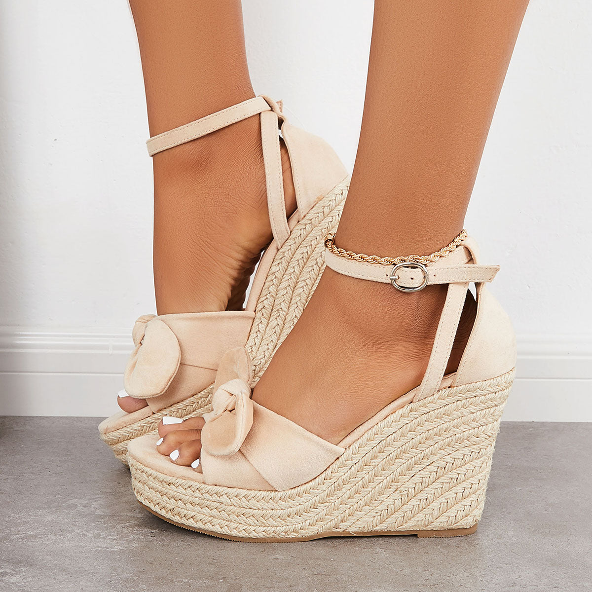 Bowknot Espadrille Platform Wedges Ankle Strap Sandals