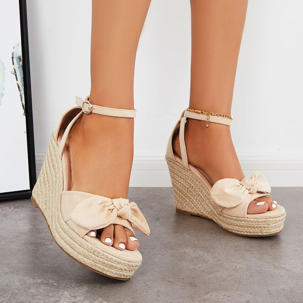 Bowknot Espadrille Platform Wedges Ankle Strap Sandals