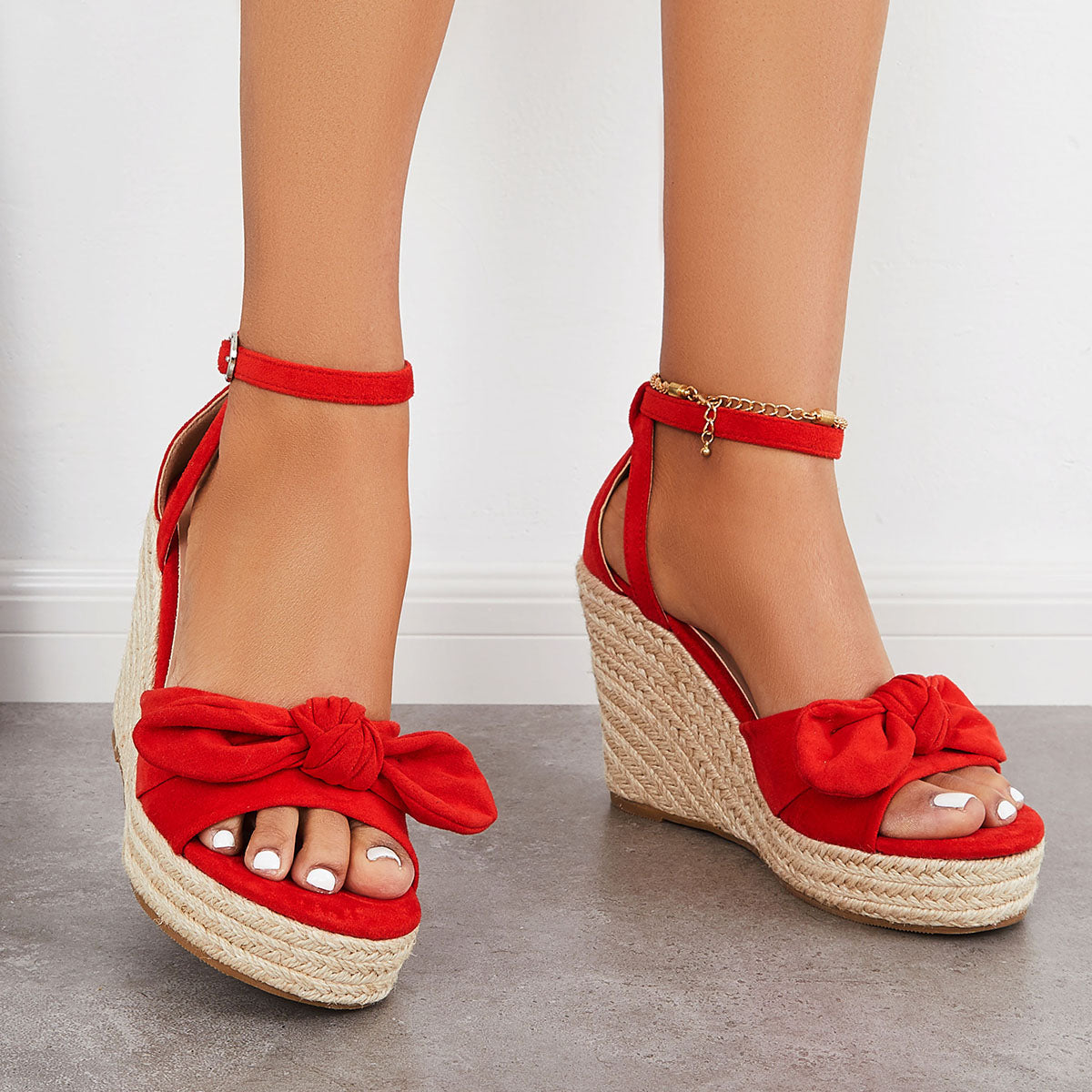 Bowknot Espadrille Platform Wedges Ankle Strap Sandals