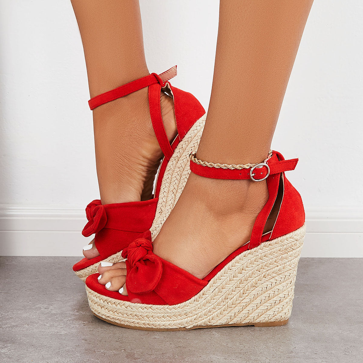 Bowknot Espadrille Platform Wedges Ankle Strap Sandals